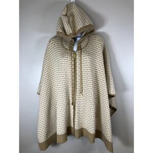Michael Kors Women's Full Zip Hooded Poncho Size S/M White And Light Brown